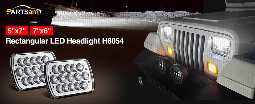 Partsam 2PCS Rectangle H6054 LED Headlights 5x7 7x6 Headlamp Hi/Low Sealed Beam H4 9003 Plug 6054 H5054 Compatible with S10 Blazer Express Van/Wrangler YJ XJ Cherokee Truck Van