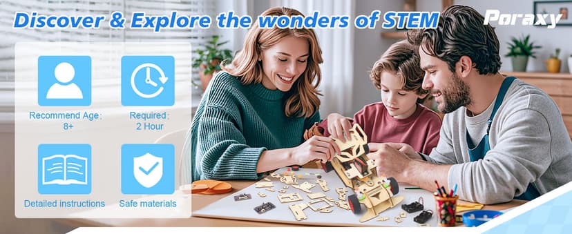 Poraxy STEM Kits for Kids 8-10, STEM Toys for Boys Age 8-12, Remote Control Car, Wooden 3D Puzzles 8-13 Science Projects Building Model, Birthday Gifts for 8 9 10 11 12 13 14 Year Old Teen Boys Girls