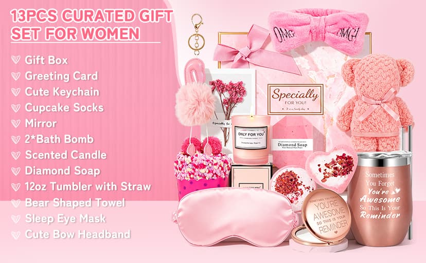 Gifts Basket for Women - Birthday Gifts for Women,Women Gifts Set Contains 13 Items Unique Female Gift Ideas,Relaxing Care Package Self Care Gift Box for Women Mom Wife Bestie Sister