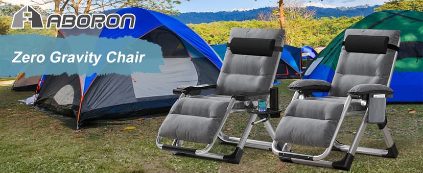 ABORON Upgrade Zero Gravity Chair/Armrest Mat,Premium Outdoor Lawn Folding Lounge Chairs,Sturdy Adjustable Reclining Patio Chairs with Removable Seating Cushion,Headrest & Tray