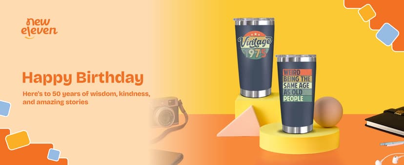 NewEleven 50th Birthday Gifts For Men Women - 1975 50th Birthday Decorations For Him Her - Present For Men Women Turning 50 Year Old Gifts For Mom, Dad, Wife, Husband - 20 Oz Tumbler