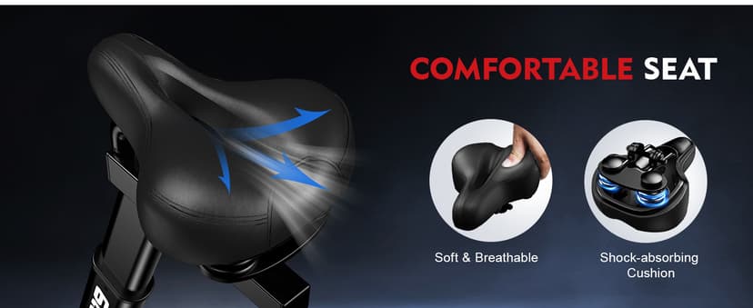 pooboo Exercise Bike, Stationary Bike for Home Gym, Air Resistance Bluetooth Fan Bike w/Dual Acction Handlebars & Dual-Layer Transmission System, Upright AirBike Indoor Cycling Bike for Cardio Workout