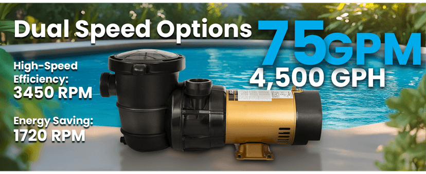 XtremepowerUS 1.5HP Variable 2-Speed Above Ground Swimming Pool Pump High Flow Swimming Pump Strainer with 1.5" Inch Slip On Fitting Adapter For Aboveground Pool