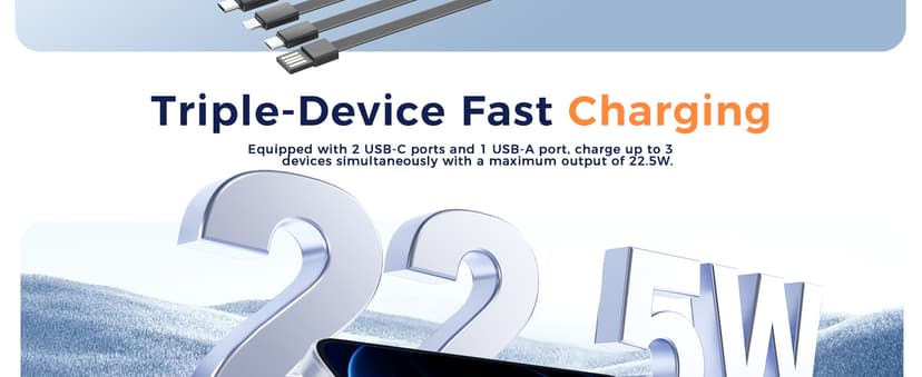 Power Bank, 15000mAh Portable Charger with Built in Cable, 22.5W Fast Charging, 6 Outputs, Slim Travel Essential Battery Pack with LED Display, Compatible with iPhone 16/15/14/13, Samsung, iPad, etc