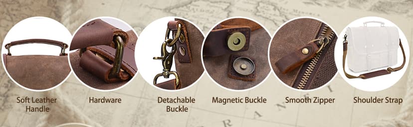 Mens Messenger Bag 15.6 Inch Waterproof Vintage Genuine Leather Waxed Canvas Briefcase Large Leather Computer Laptop Bag Rugged Satchel Shoulder Bag, Brown