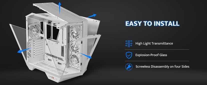 darkFlash Full-Tower ATX Gaming PC Case, Back Plug-in Motherboard, Vertical GPU Mounting, Dual-Chamber, Panoramic Glass, Up to 2 x 360mm Radiators, RTX 40 Compatible(DY470) (1 PWM ARGB Fans, White)