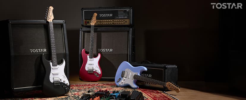 Tostar Beginner Electric Guitar, Solid Body, 39" Full Size Strat Style with HSS Pickups, 5-Way Switch, Tremolo Bridge, Maple Neck & Tectona Fretboard, Ideal for Beginners and Gifting, Black