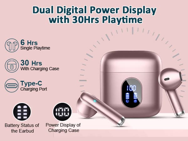 Wireless Earbuds, in Ear Headphones with 4 ENC Mics, Bluetooth 5.4 Ear Buds Hi-Fi Stereo, 36H Playtime Earphones with USB-C Charging Case, 3g Lightweight, IP7 Waterproof Headset for Work/Running