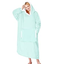yescool Wearable Blanket Hoodie - Birthday Christmas Gifts for Women Mom Girlfriend, Oversized Flannel Sherpa Cozy Hooded Blanket Sweatshirt Adult With Hood Pocket & Sleeves, One Size Fits All (Grey)