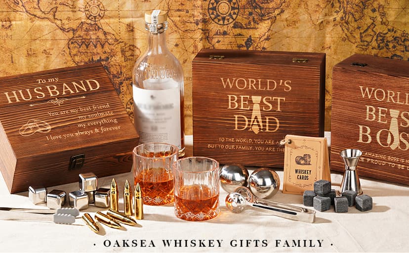 Oaksea Boss Day Gifts for Men Him Christmas, Anniversary Unique Gifts for Him, Birthday Retirement Gift for Boss Men, Stainless Steel Engraved Whiskey Stones Glasses Cool Burbon Scotch Set Gift