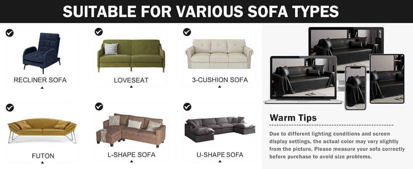 vctops Waterproof Faux PU Leather Sofa Covers for Sectional Sofa Vintage Couch Cover for Dogs Loveseat Covers Futon Cover L Shaped Cover Wipeable Couch Protector (Black,71"x51")