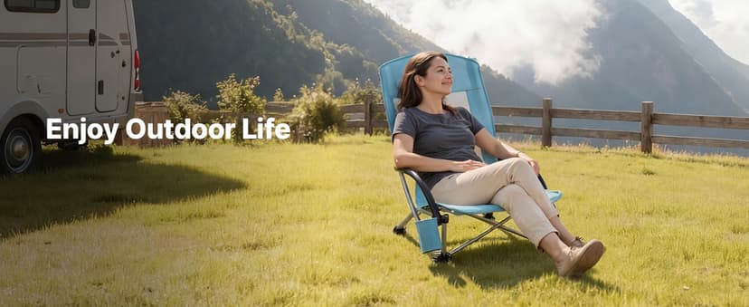 VEVOR Folding Beach Chair, High Back Camping Chairs for Adults, with Cup Pocket, Mesh Back, Carry Bag, Portable Extra Wide Seat Chair 330 lbs Heavy Duty Support, for Outdoor, Camp, Light Blue
