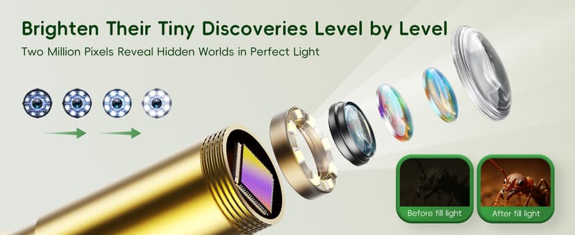 Borescope Camera Toy with Light for Kids - STEM Science Educational Toy for 4 5 6 7 8 9 10 Years Old Boys Girls Birthday Gift, Snake Scope Camera for Outdoor Camping Nature Exploration