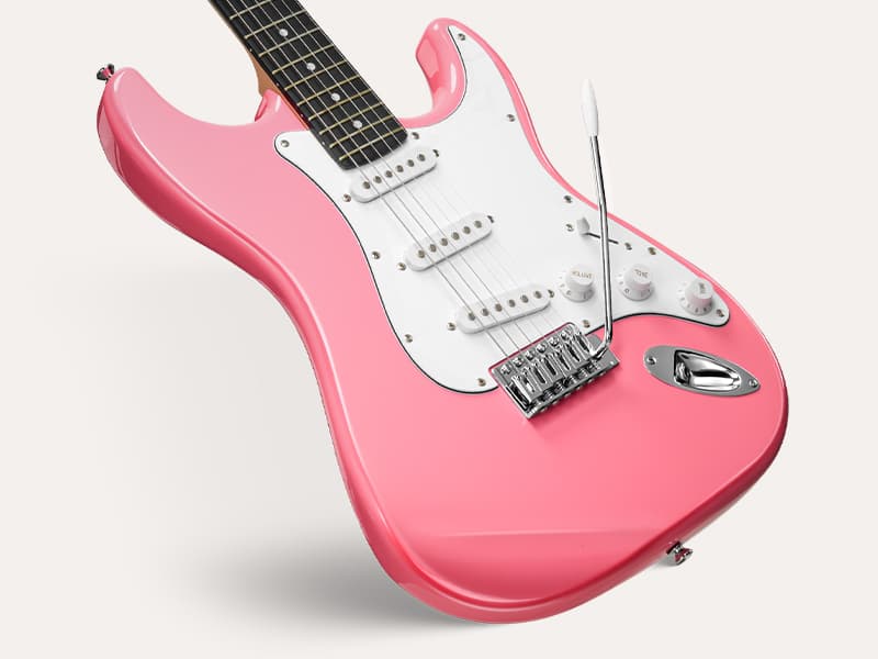 Vangoa 39 Inch Full Size Electric Guitar Beginner Kit Solid Body SSS Pickups with Amp, Bag, Tremolo Bar, Strings, Tuner, Picks, Strap, Capo, Cable for Starter Girls Adults Teens, Petal Pink