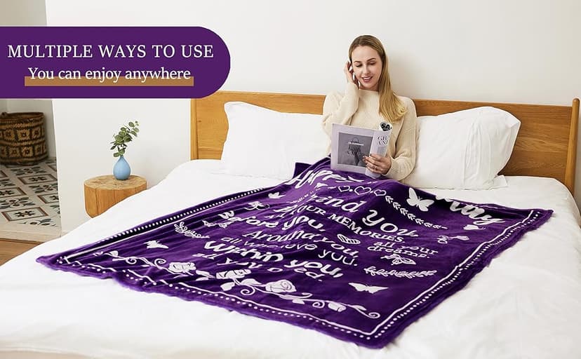 Birthday Gifts for Women/Men/Her/Him Friendship Blanket Purple 60"x50", Happy Birthday Decorations Women/Men Throw Blanket, Bday Gifts for Women Unique, Best Birthday Gift Idea