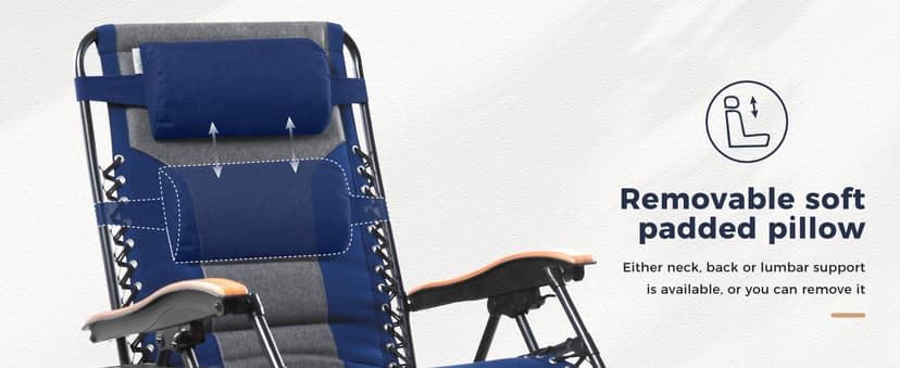 MAISON ARTS Oversized XXL Padded Zero Gravity Chair, 30" Wide Seat Foldable Patio Recliner, Anti Gravity Outdoor Lawn Chair with Cup Holder & Pillow, Supports 400lbs, Blue & Grey