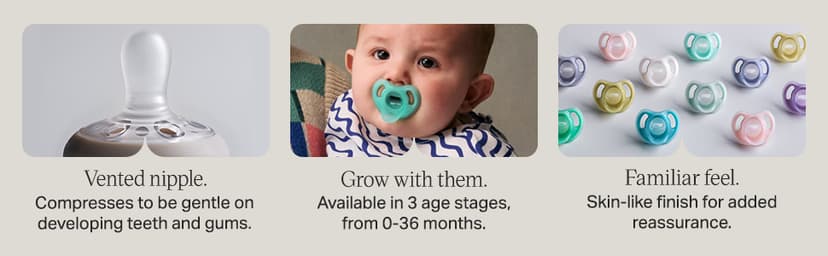 Tommee Tippee Ultra-Light Silicone Pacifier, 0-6 Months, Symmetrical One-Piece Design, BPA-Free Silicone Binkies, Clear/Blue/Green, Pack of 4