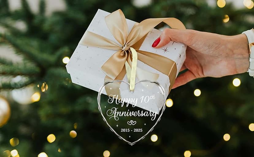 BSQUIELE Christmas Ornament for 10th Anniversary - Happy 10th Anniversary Ornament 2025-10th Wedding Ornament - 10 Year of Marriage Gifts for Couple - Birthday Gift for Husband, Wife
