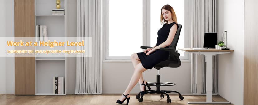 Drafting Chair, Tall Office Chair with Flip-up Armrests Executive Ergonomic Computer Standing Desk Chair, Office Drafting Chair with Lumbar Support and Adjustable Footrest Ring