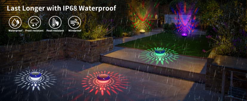 FirstE Solar Floating Pool Lights, RGB Color Changing Pool Floating Light, IP68 Waterproof LED Solar Pool Lights That Float, Hangable Auto ON Off for Above In Ground Pools Wedding Party Decoration (2)