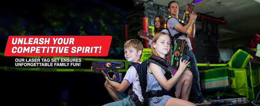 ArmoGear Set of 4 Laser Tag Guns with Vests - Laser Tag Set for Kids and Adults - Toy Guns with 150 ft Range, Night Vision, Invisibility Mode - Battery Operated - Multiplayer Outdoor Game for Ages 8+