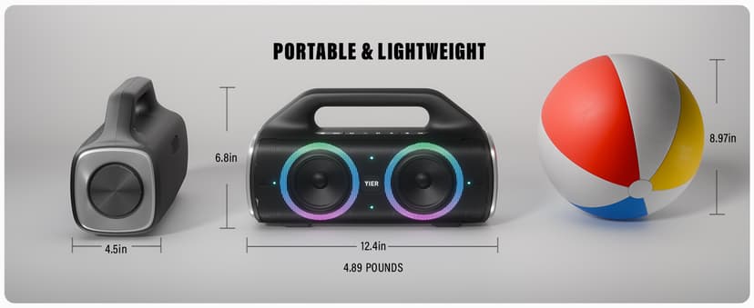 Speakers, 80w (Peak) Portable Wireless Speaker with Lights, Stereo Loud Sound, IP67 Waterproof, Deep Bass Outdoor Speakers Bluetooth 5.3 Dual Pairing for Home Party Beach Camping, Gifts