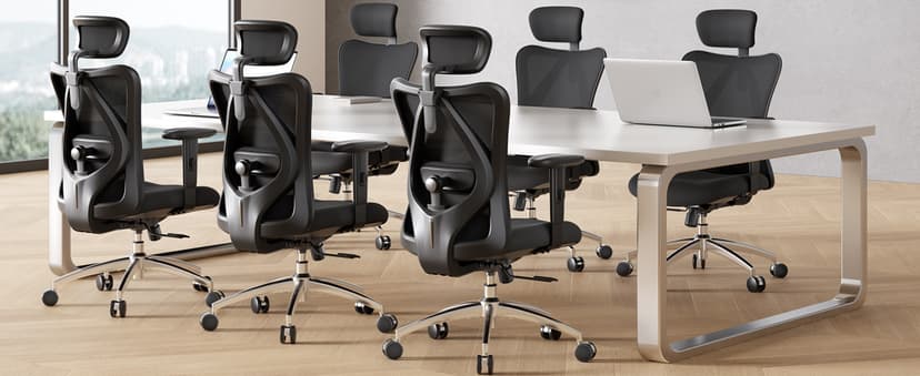 SIHOO M18 Ergonomic Office Chair, High Back Mesh Desk Chair with Adjustable Headrest & Lumbar Support, 330lbs Capacity Computer Chair with 2D Armrests & Wide Cushion, Tilt Lock, for Home Office-Black
