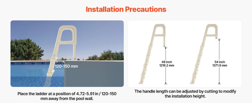 VEVOR Swimming Pool Ladder, 75°Inclined 5-Step Double Handrails Stair, Non-Slip Heavy Duty Steps, Load Capacity 300 lb, for 48-54 in Inground & Above-Ground Pools of Any Deck Surface Indoor & Outdoor