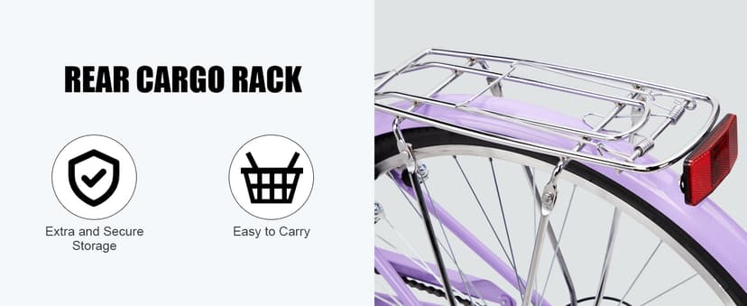 26" Cruiser Bike Commuter Bike 7 Speed Women's Bicycle Beach Cruiser with Ergonomic Upright Design, Adjustable Saddle, Dual Fenders & V Brake and High Carbon Steel Frame