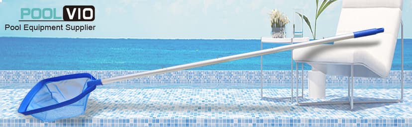 Poolvio Swimming Pool Leaf Skimmer Net, with 5 Sections Telescopic Aluminum Pole & Nylon Medium Fine Mesh Pool Net, Pool Cleaning Tool for Removing Leaves & Debris