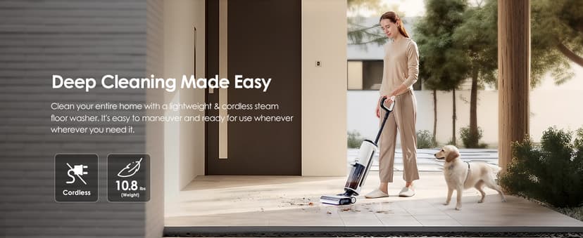 Tineco Floor ONE S7 Steam Cordless Wet Dry Vacuum Steam Mop All-in-One, Floor Washer for Sticky Mess Clean Up on Hard Floors with Digital Display, Self-Cleaning, Edge Cleaning, Safe for Kids & Pets