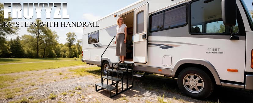 RV Steps with Handrail|4 Step Hot Tub Spa Steps|Update 3.0 Outdoor RV Stairs with Anti-Slip Pedals|RV Ladders for Travel Trailers|Heavy Duty Camper Steps for Camper, Porch, Spa