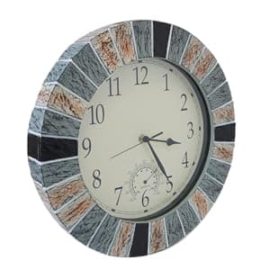 UMEXUS Outdoor Clock with Thermometer, 13 Inch Retro Large Waterproof Wall Clocks Indoor Silent Non-Ticking Battery Operated Weatherproof Decor for Garden Kitchen Bathroom Mother Gift