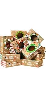 JOYIN 12PCS Christmas Cookie Boxes for Gift Giving, 8.75" x 5.75" x 2.75" Xmas Holiday Bakery Treat Boxes with Window, Kraft Cookie Tin Container Box for Baked Goods, Cupcake, Pastry, Candy, Doughnut