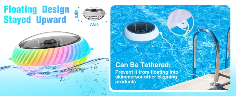 Floating Pool Lights Solar Powered, 7.6 Inch RGB Upper& Lower Color Changing Solar Pool Lights that Float with Dynamic Lighting Effects, IP68 Waterproof Swimming Pools Light for Party Decor(2)