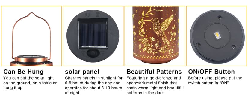 Hummingbird Solar Lanterns Garden Decor Birthday Gifts for Women Mon Grandma Metal Hanging Solar Lights Waterproof Outdoor Decoration for Outside LED Lanterns for Yard Patio Lawn Pathway Landscape