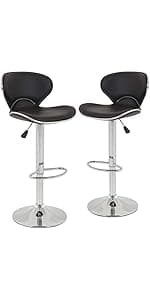 BestOffice Bar Stools Set of 2, Adjustable PU Leather Swivel Barstools, Modern Counter Stools with Back and Footrest, Counter Height Barstools for Bar, Kitchen and Dining Room