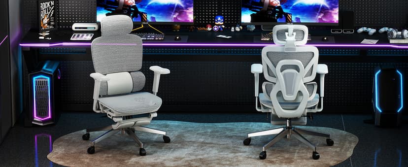 Ergonomic Office Chair with Footrest, High Back Mesh Computer Chair with Lumbar Support, 5-Level Backrest Height, 4D Flip-Up Arms for Home & Gaming Desk (Gray Mesh 3-Zone Lumbar Support+4D Armrest)