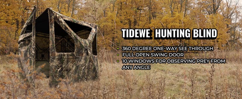 TIDEWE Hunting Blind 360°See Through with Large Open Door, Pop Up Ground Blind with Removable Curtain & Carrying Bag, Portable Resilient Tent(Forest Fade Camo)