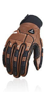 Vgo... -4℉ or above Winter Waterproof High Dexterity Heavy Duty Mechanic Glove, Anti-vibration, Anti-abrasion, Touchscreen (1 Pair,L,Brown,GA8954FW)