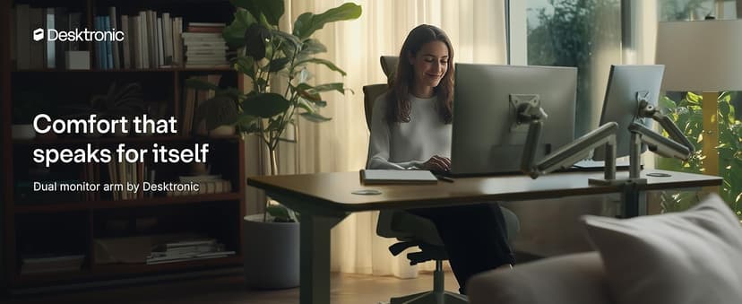 Desktronic Dual Monitor Arm — PowerSpring Technology for 2 Monitors, Up to 34" & 17.6 lbs Each, 360° Rotation, VESA 75/100 Compatible, Ergonomic Design for Home Office & Gaming Setup