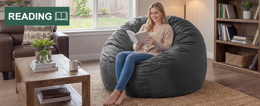 fond + found 5FT Bean Bag Chair for Adults - Giant Memory Foam Bean Bag with Removable Washable Cover, Large Comfy Bean Bag Chair with Handle & Side Pocket for Living Room, Bedroom, Gaming