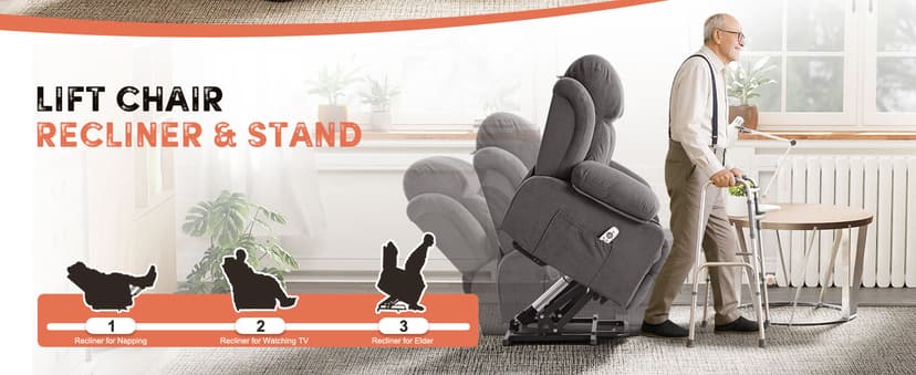 BOSMILLER Power Lift Recliner Chair with Massage and Heat for Elderly, Electric Recliner Single Sofa with Two Cup Holders, Extended Footrest, Side Pocket and USB Charge Port for Living Room