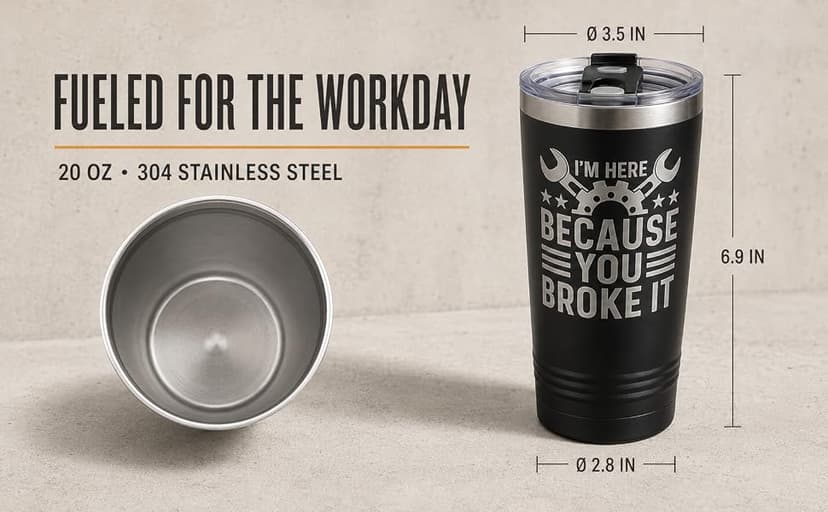 Maintenance man gift with a funny laser-engraved 20oz tumbler, hot/cold insulation, splash-proof lid, and gift-ready box Onebttl Maintenance Man Gifts for Men, 20oz Stainless Steel Coffee Tumbler B0C6XBJ6T8