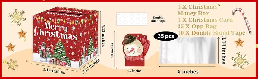 Christmas Party Gifts, Christmas Money Box for Cash Pull, Christmas Money Pull Box with Snowman Card and Transparent Bags, Christmas Money Pull Box, Christmas Money Pull Box for Kids Adults