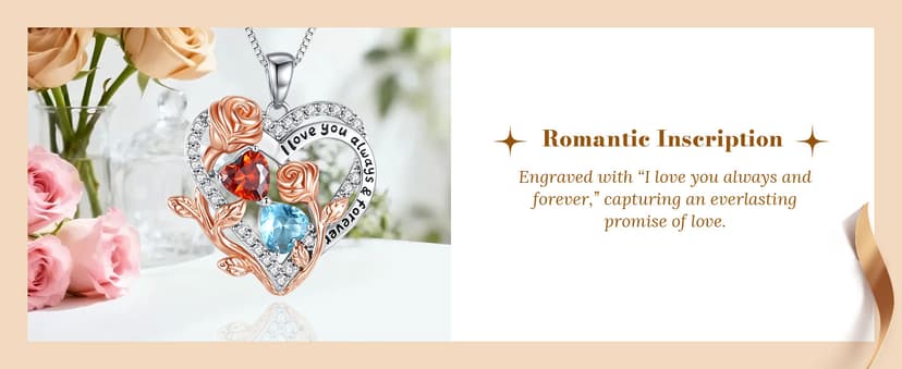 I Love You Birthstone Necklace, 925 Sterling Silver Heart Pendant with CZ Diamond Stones, Birthday Gifts for Women, Romantic Gift for Wife, Girlfriend, Her, Anniversary, Valentine's Day, Christmas