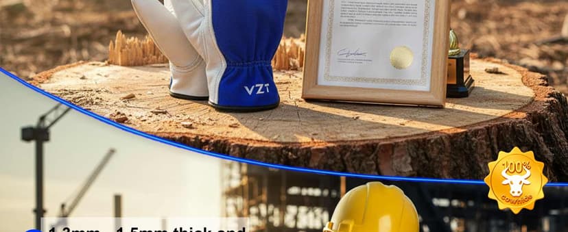 VZT 12 Pairs Bulk Winter Leather Work Gloves for Men or Women for Construction, Wood cutting, Driving, Water Resistant, Keep warm, Soft, Cowhide, Class 4 Abrasion Resistant, Blue-White, XL