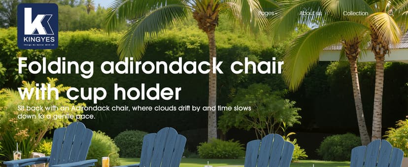 KINGYES Folding Adirondack Chair, HDPE All-Weather Patio Chairs with Cup Holder, Wooden Textured Fire Pit Chairs Recliner for Poolside, Backyard, Deck, Navy