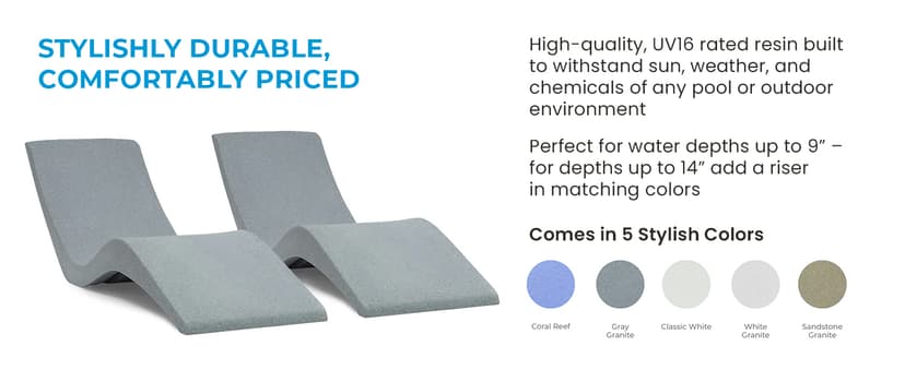 Aqua Outdoors Pool Chaise Lounge Chairs for Ledge & Shelf, Water-Weighted Pool Lounger for Depths Up to 9”, No Screw Plugs & Tools Needed, Classic White Ledge Lounger, Set of 2