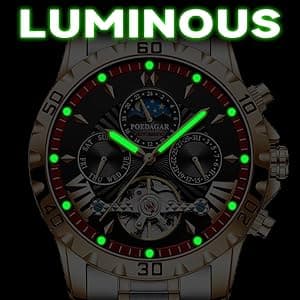 FORSINING Mechanical Men's Watch, Moon Phase Tourbillon Automatic Self-Wind Wristwatch, Luxury Stainless Steel Band 43mm Big Dial Mens Wrist Watch with 3 Sub Dial